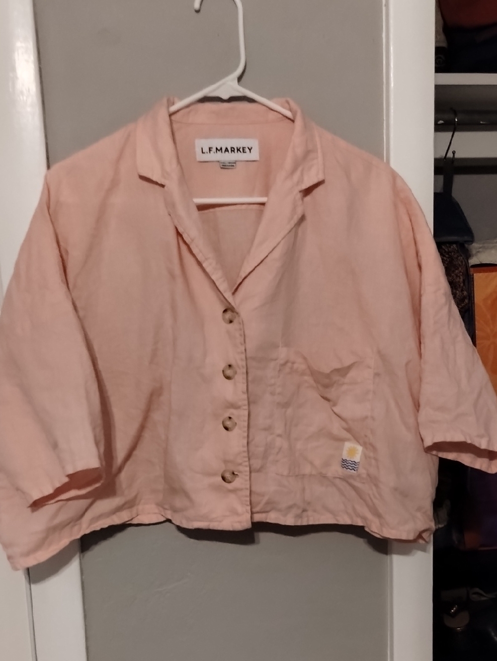 L.F. Markey Maxim Linen Shirt Pink S/M New 100% Linen Cropped Boxy Top